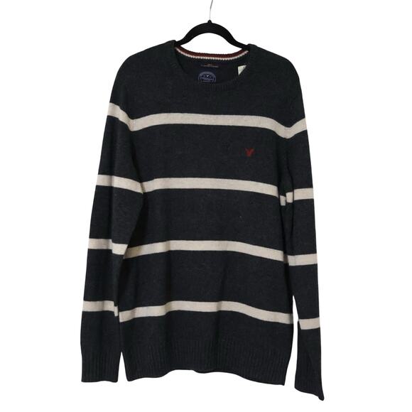 NWT American Eagle Striped Dark Gray Wool Sweater L Tall Skater Punk Grunge 90s - Picture 1 of 6